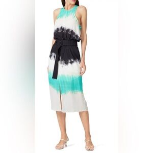 A.L.C. Tallulah silk midi halter dress green/black/white, belted, pockets! - 6